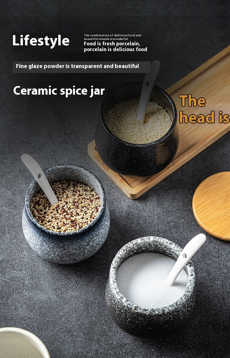 Ceramic Seasoning Jar and Wooden Tray Options, spice jar and condiment jar