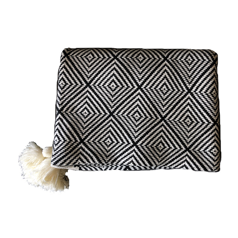Black and White Geometric Knitted Blanket, throw blanket, knit blanket and sofa blanket