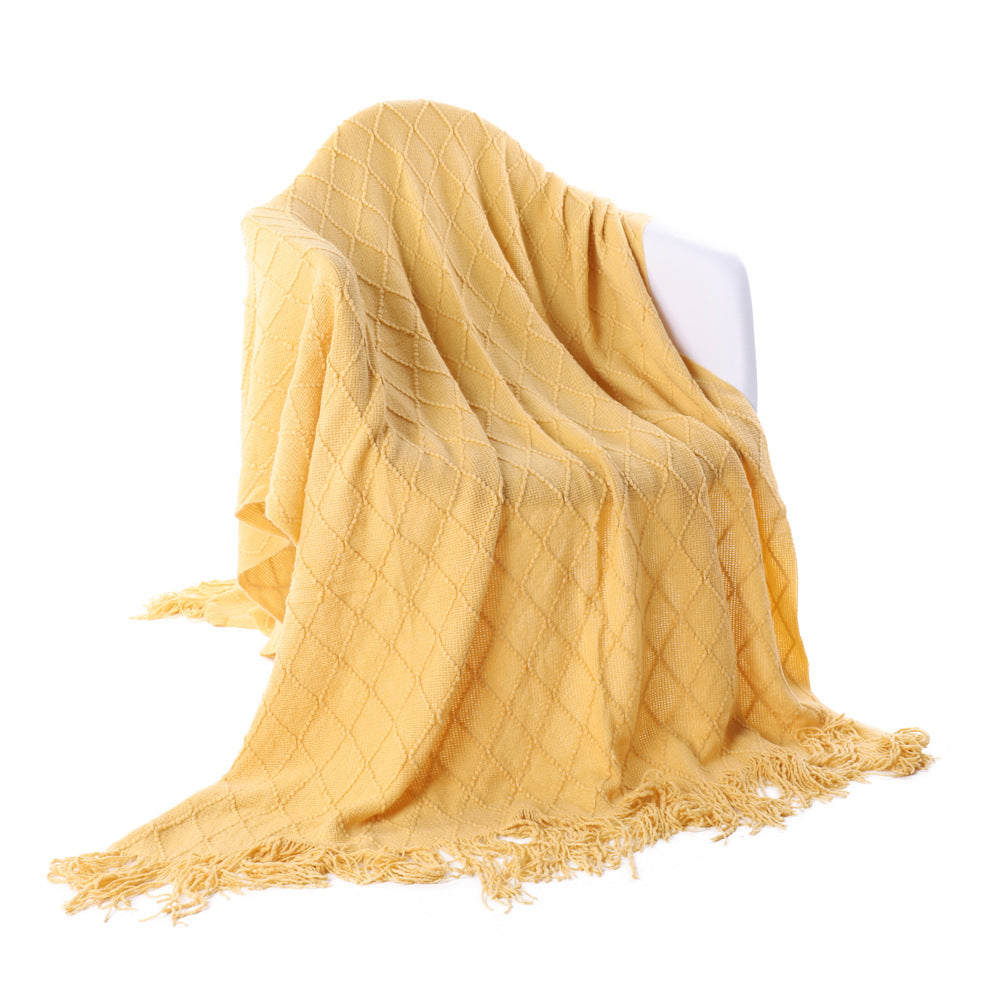 Acrylic Knit Throw Blanket with Tassels, knit blanket and sofa throw