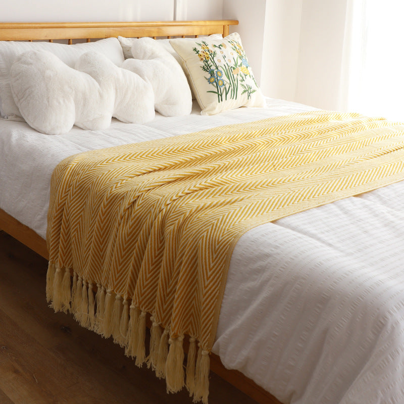 Herringbone Acrylic Throw Blanket with Tassels, herringbone blanket and sofa throw