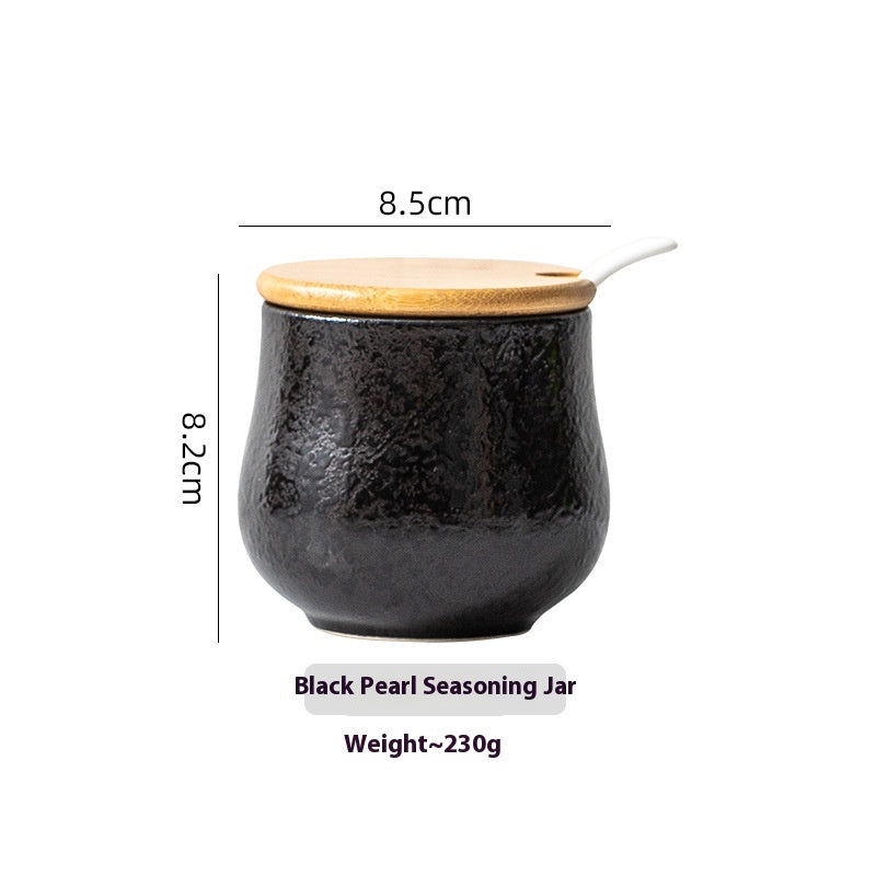 Ceramic Seasoning Jar and Wooden Tray Options, spice jar and condiment jar