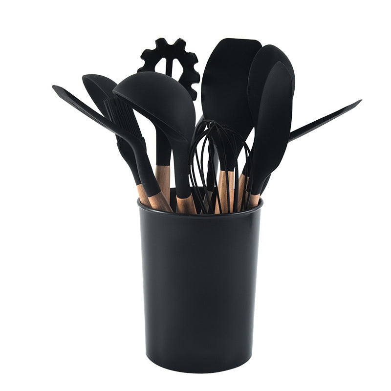 Silicone Kitchen Utensils with Wooden Handles — 12-Piece Set, cooking utensils, spatula set and kitchen tool set