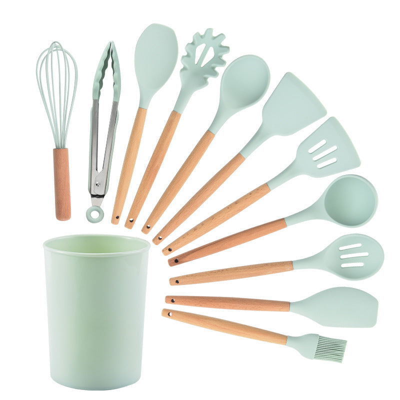 Silicone Kitchen Utensils with Wooden Handles — 12-Piece Set, cooking utensils, spatula set and kitchen tool set