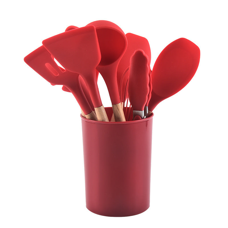 Silicone Kitchen Utensils with Wooden Handles — 12-Piece Set, cooking utensils, spatula set and kitchen tool set