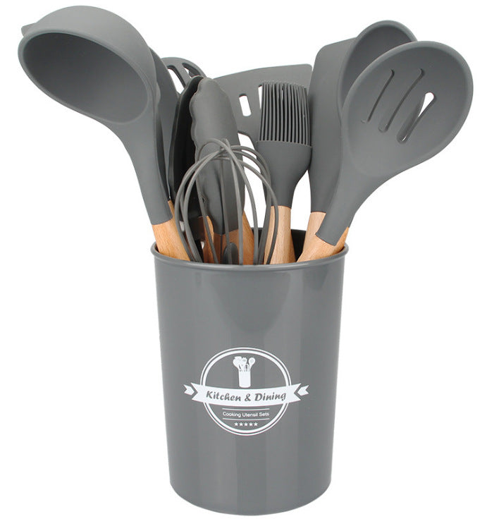 Silicone Kitchen Utensils with Wooden Handles — 12-Piece Set, cooking utensils, spatula set and kitchen tool set