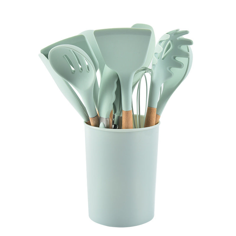 Silicone Kitchen Utensils with Wooden Handles — 12-Piece Set, cooking utensils, spatula set and kitchen tool set