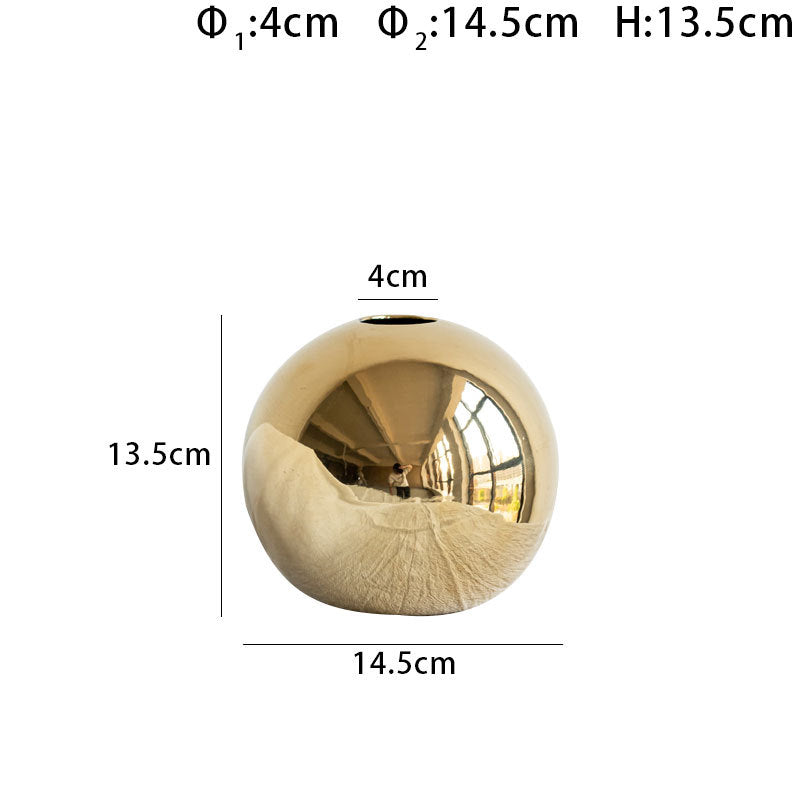 Gold Ceramic Vase with Rounded Shape, flower vase and home decor vase