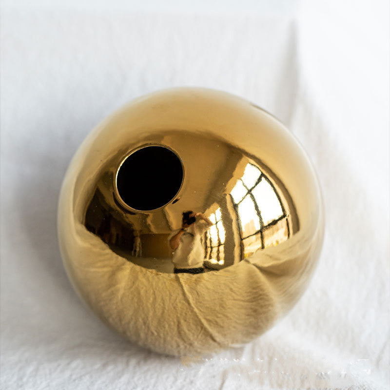 Gold Ceramic Vase with Rounded Shape, flower vase and home decor vase