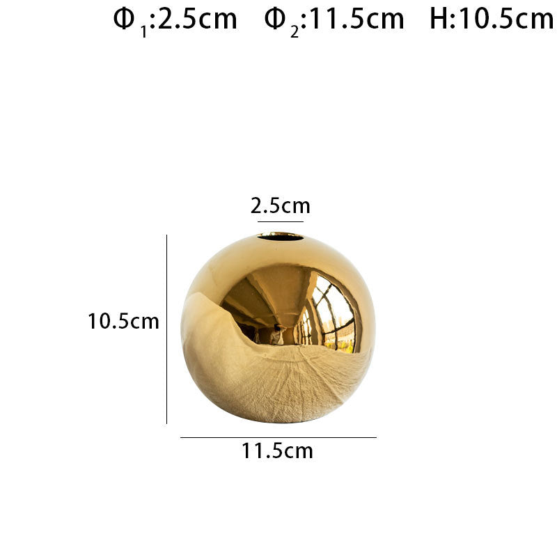 Gold Ceramic Vase with Rounded Shape, flower vase and home decor vase