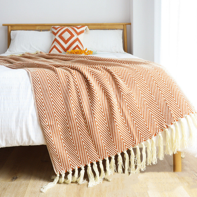 Herringbone Acrylic Throw Blanket with Tassels, herringbone blanket and sofa throw
