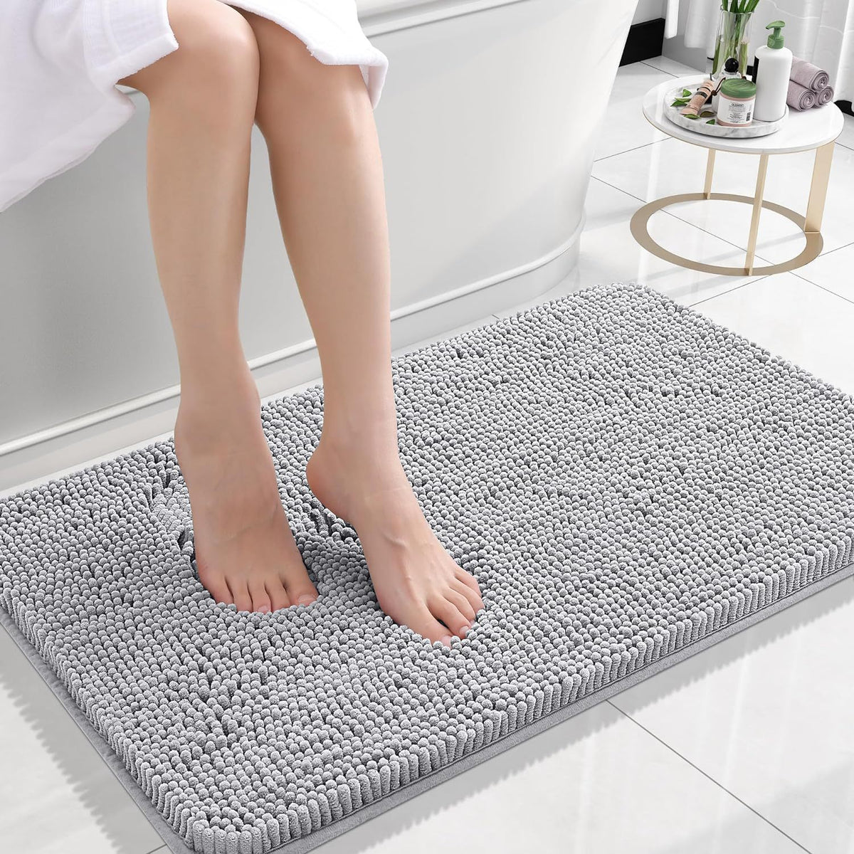Solid-Color Polyester Bathroom Floor Mat, bath mat and bathroom rug