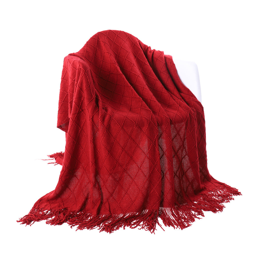 Acrylic Knit Throw Blanket with Tassels, knit blanket and sofa throw