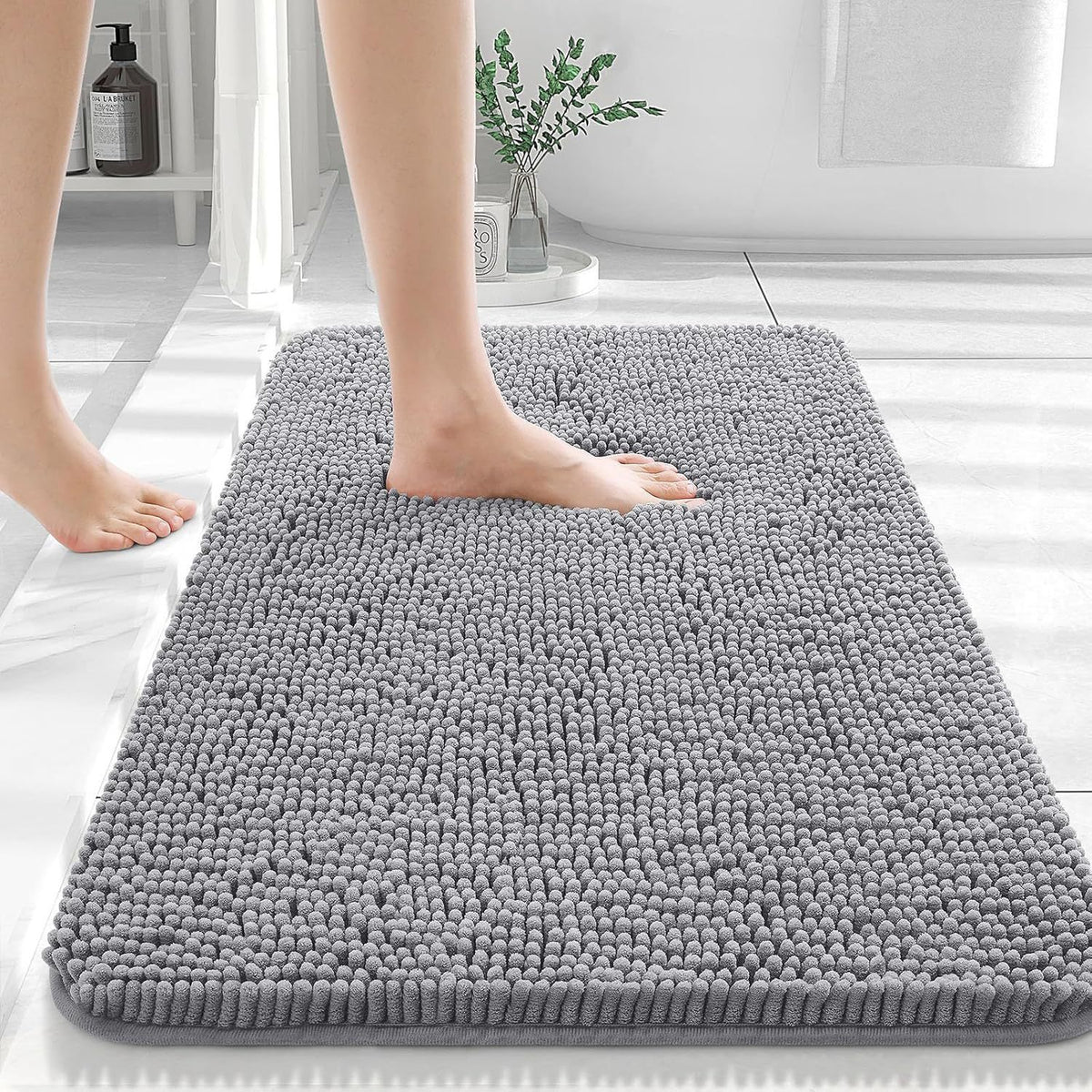 Solid-Color Polyester Bathroom Floor Mat, bath mat and bathroom rug