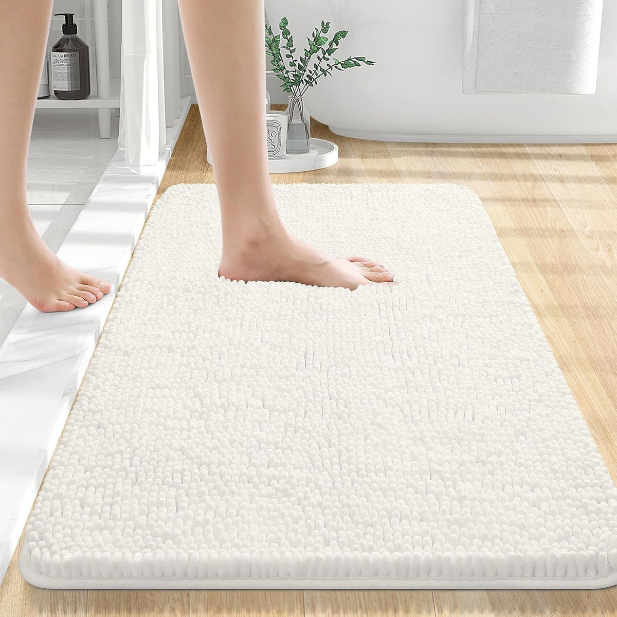 Solid-Color Polyester Bathroom Floor Mat, bath mat and bathroom rug