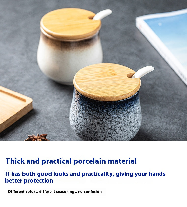 Ceramic Seasoning Jar and Wooden Tray Options, spice jar and condiment jar