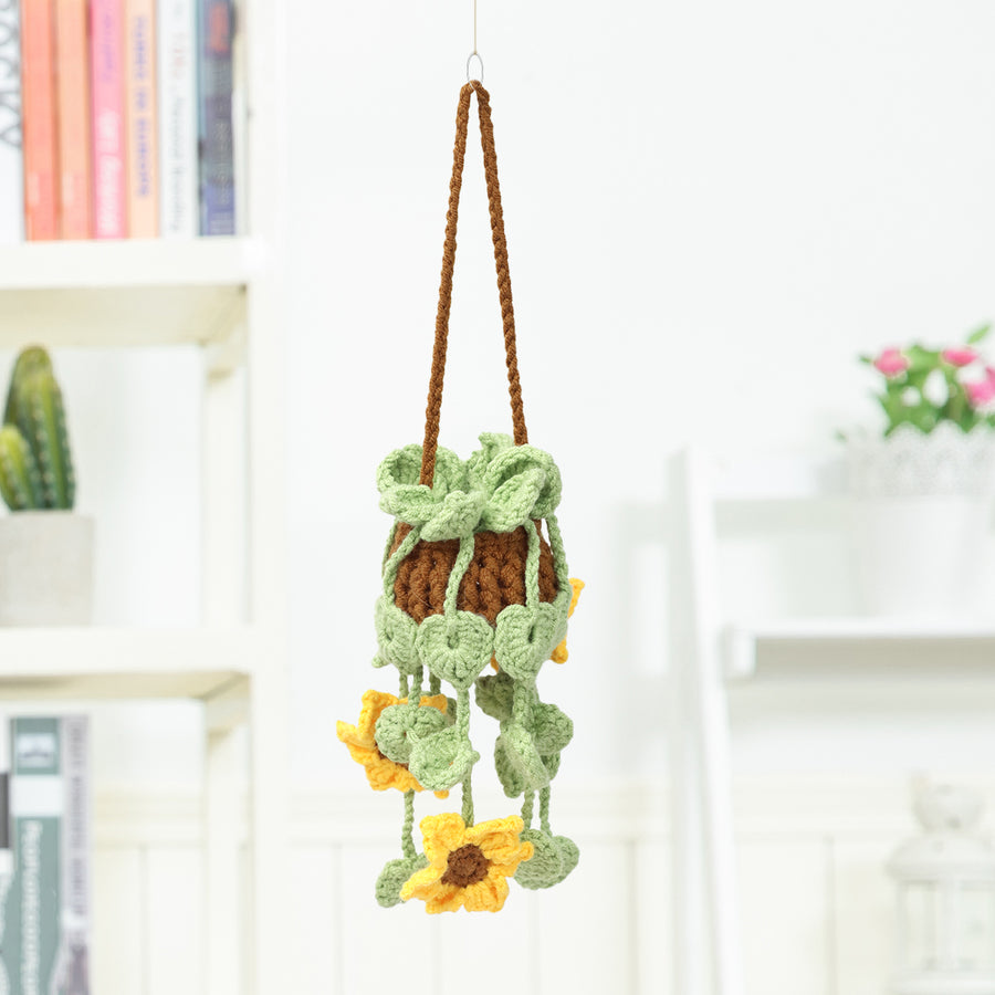 Crochet Hanging Sunflower Ornament, crochet flower, hanging ornament and sunflower decor