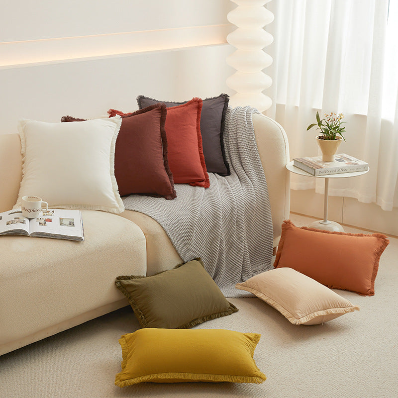 Solid-Color Pillow Cover with Fringe Options, throw pillow cover, cushion cover and sofa pillowcase