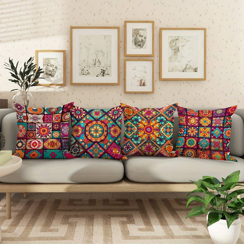 Bohemian Geometric Printed Pillow Cover, throw pillow cover, cushion cover and boho pillowcase