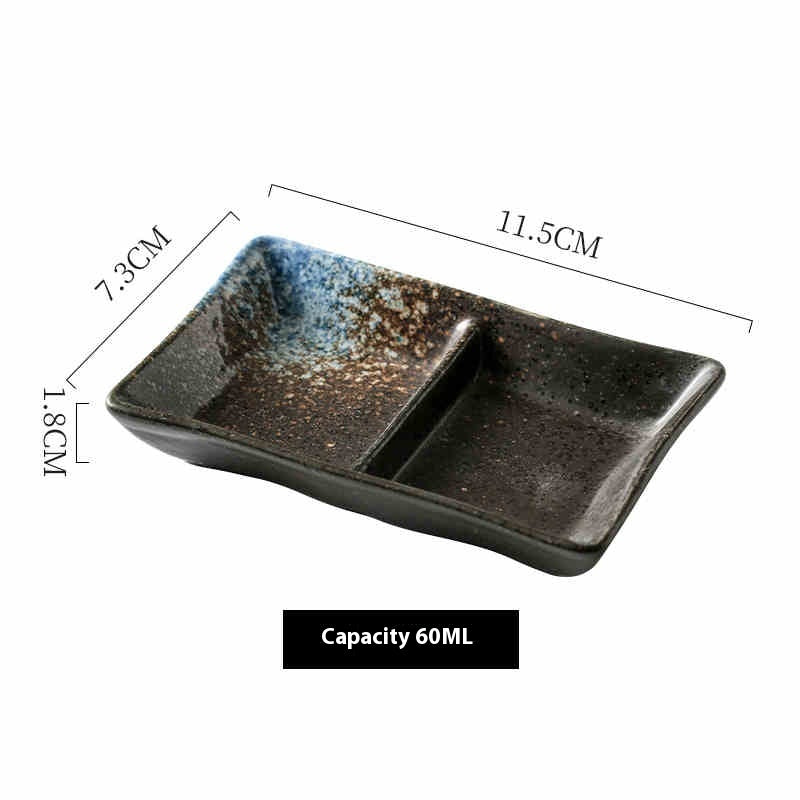 Two-Compartment Ceramic Sauce Dish, dipping bowl and condiment dish