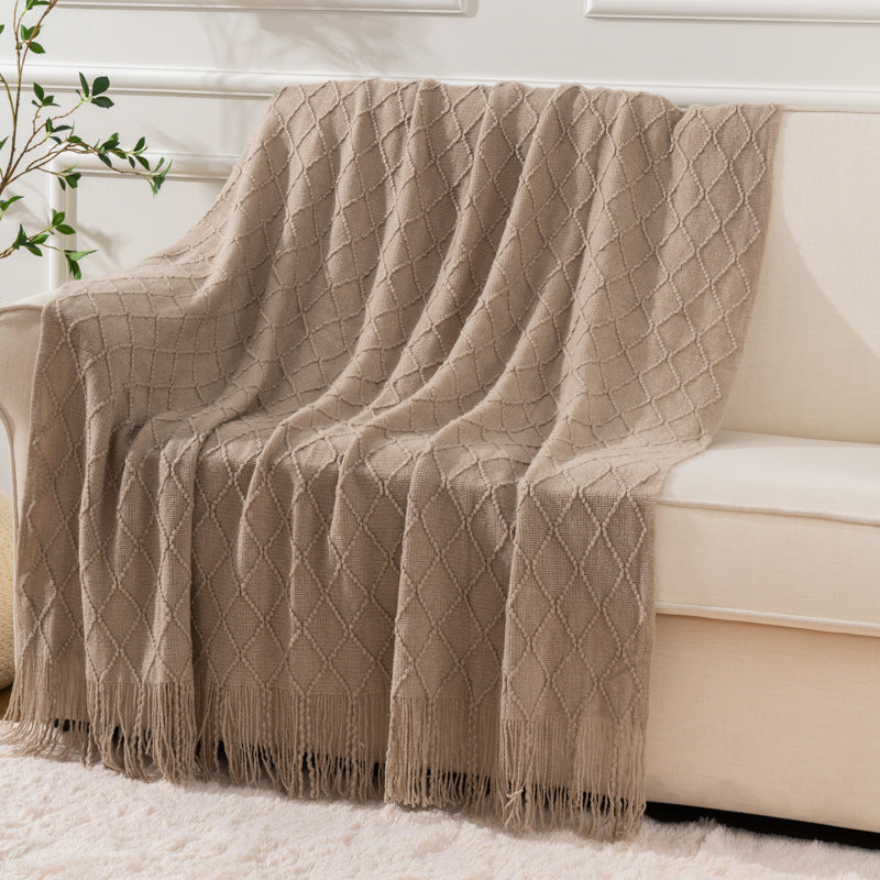 Acrylic Knit Throw Blanket with Tassels, knit blanket and sofa throw