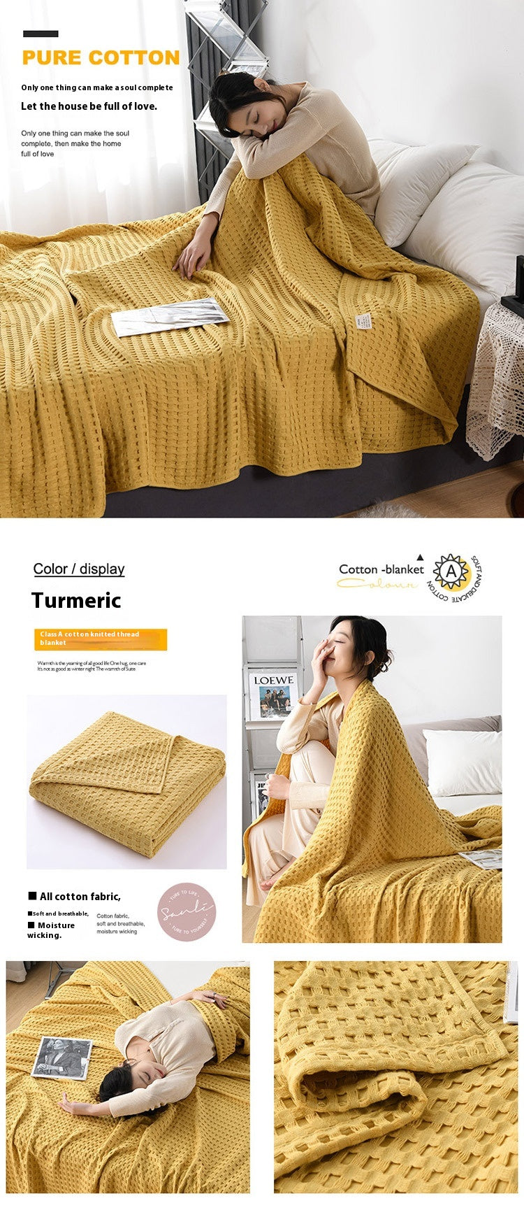 Waffle-Texture Sofa Throw Blanket, sofa blanket and waffle blanket