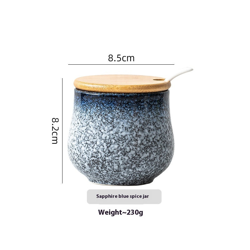 Ceramic Seasoning Jar and Wooden Tray Options, spice jar and condiment jar