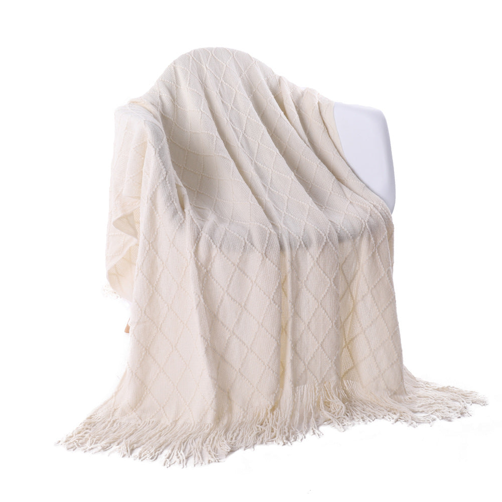 Acrylic Knit Throw Blanket with Tassels, knit blanket and sofa throw