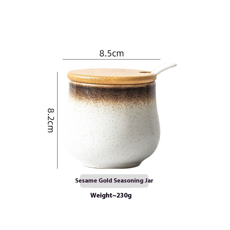 Ceramic Seasoning Jar and Wooden Tray Options, spice jar and condiment jar