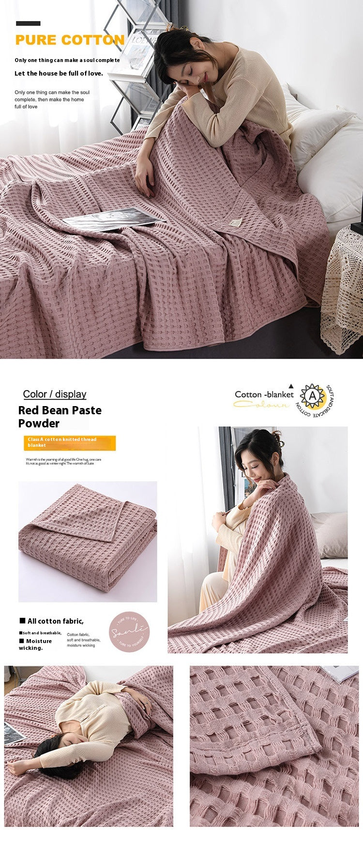 Waffle-Texture Sofa Throw Blanket, sofa blanket and waffle blanket