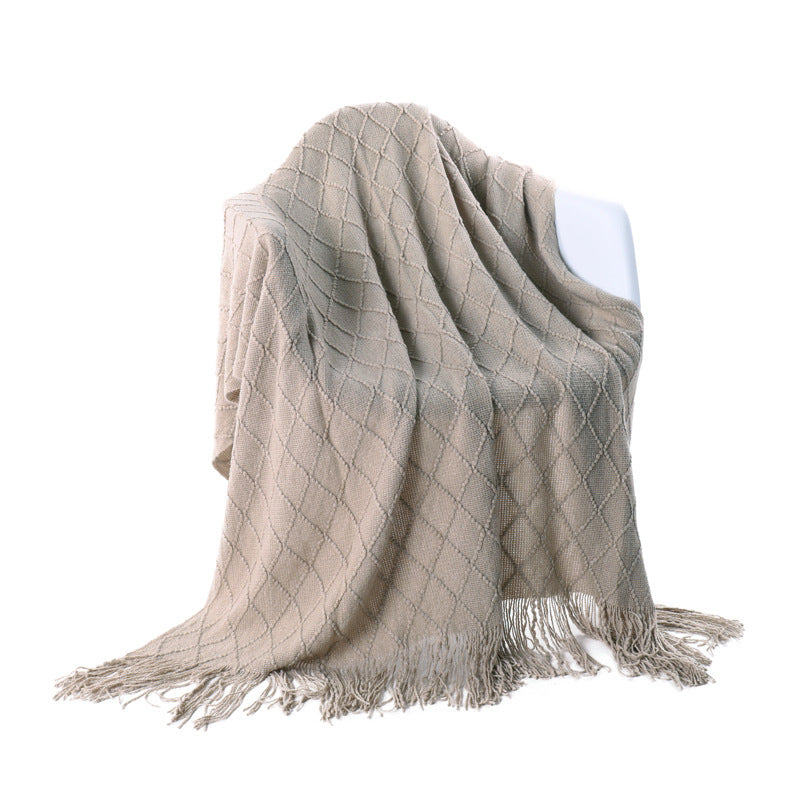 Acrylic Knit Throw Blanket with Tassels, knit blanket and sofa throw