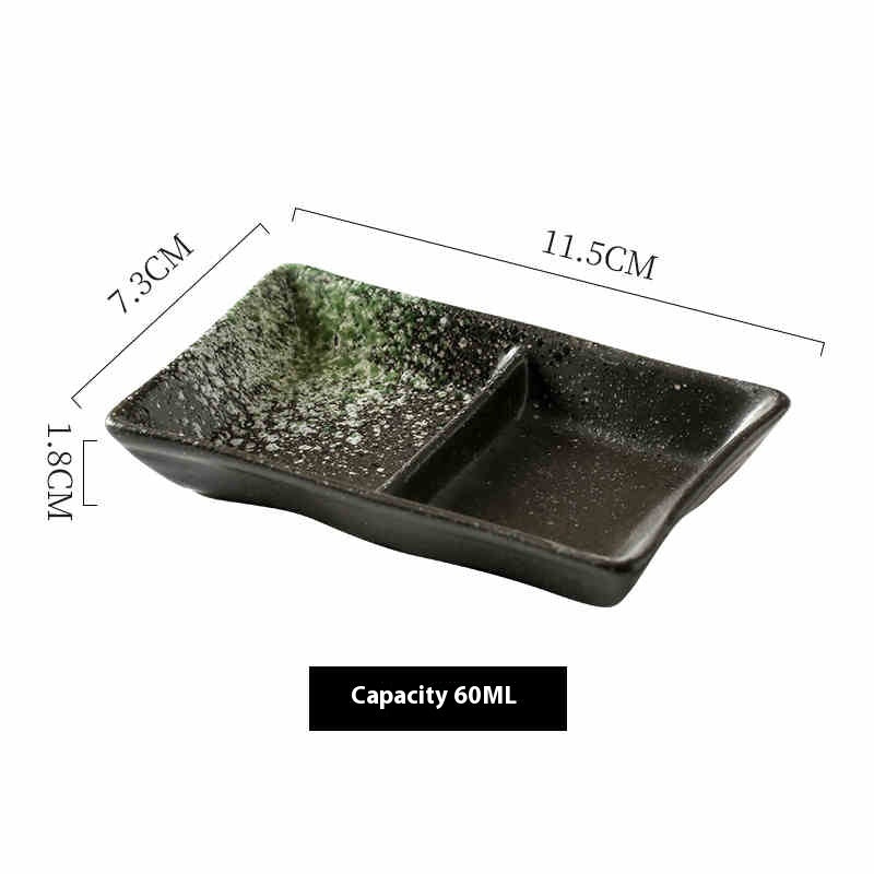Two-Compartment Ceramic Sauce Dish, dipping bowl and condiment dish