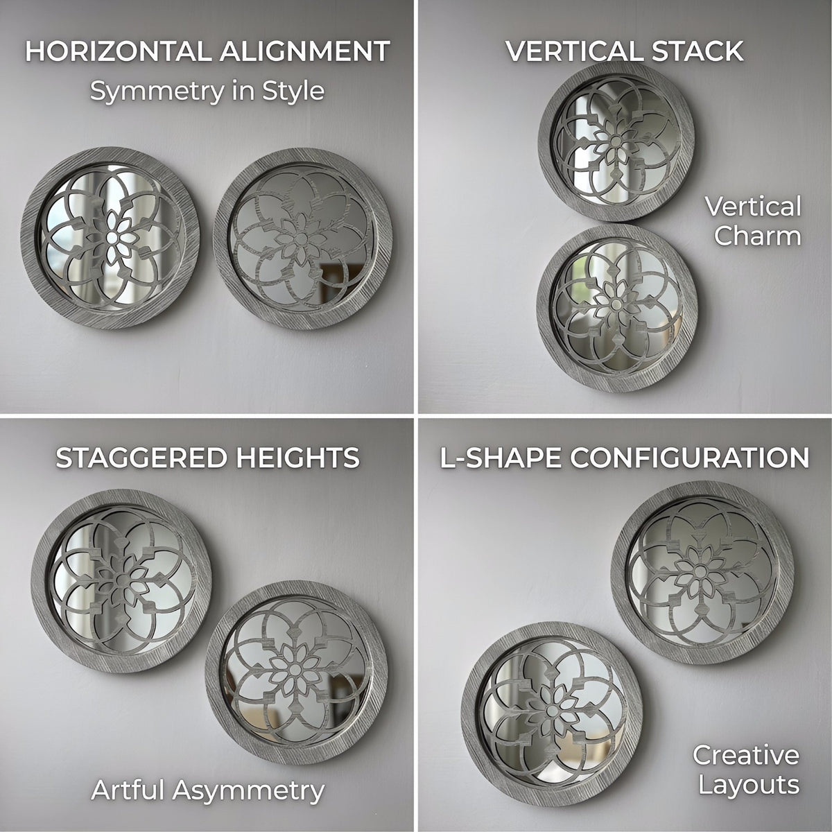 Carved Round Decorative Wall Mirrors Set of 2, round mirror and farmhouse mirror