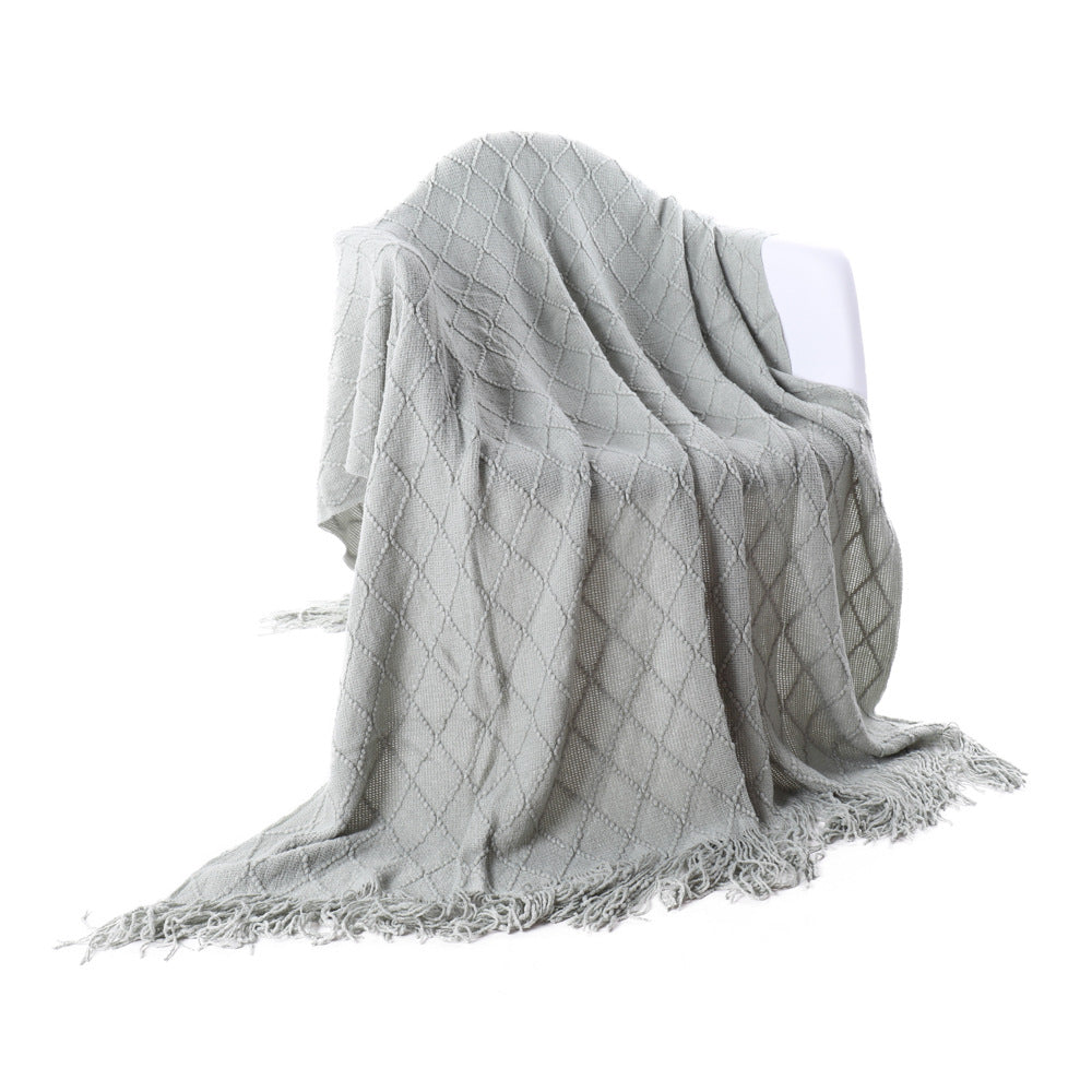 Acrylic Knit Throw Blanket with Tassels, knit blanket and sofa throw