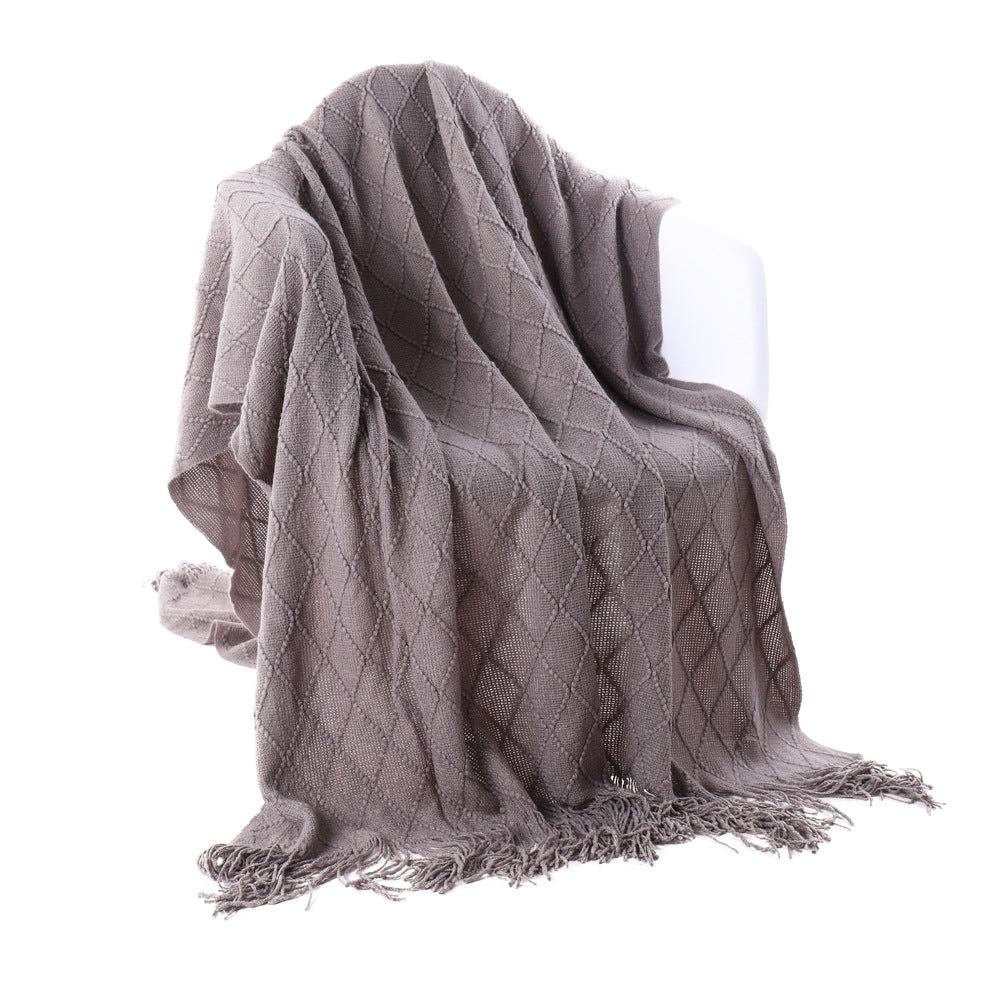 Acrylic Knit Throw Blanket with Tassels, knit blanket and sofa throw