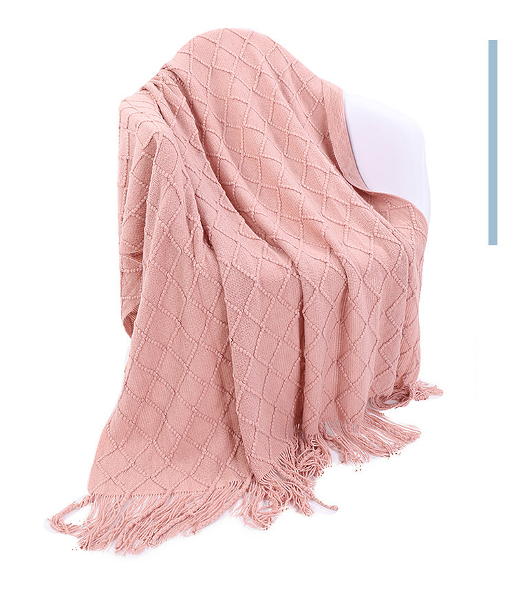 Acrylic Knit Throw Blanket with Tassels, knit blanket and sofa throw