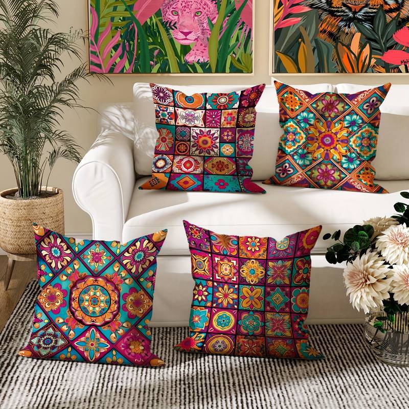 Bohemian Geometric Printed Pillow Cover, throw pillow cover, cushion cover and boho pillowcase
