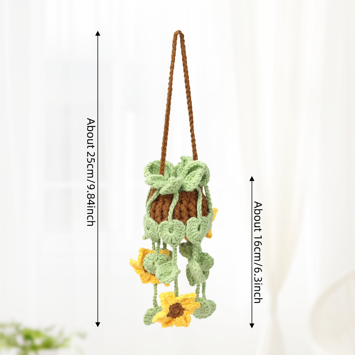 Crochet Hanging Sunflower Ornament, crochet flower, hanging ornament and sunflower decor