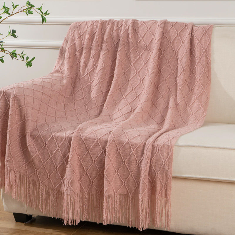 Acrylic Knit Throw Blanket with Tassels, knit blanket and sofa throw