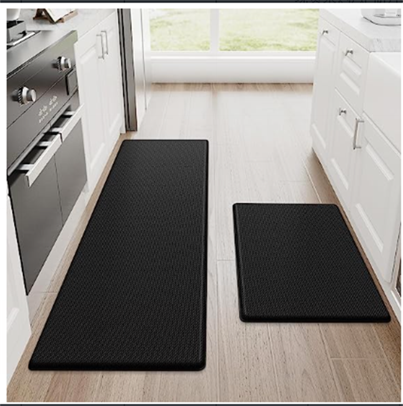 Black PVC Kitchen Floor Mats — 2-Piece Set, kitchen rug, sink mat and standing mat