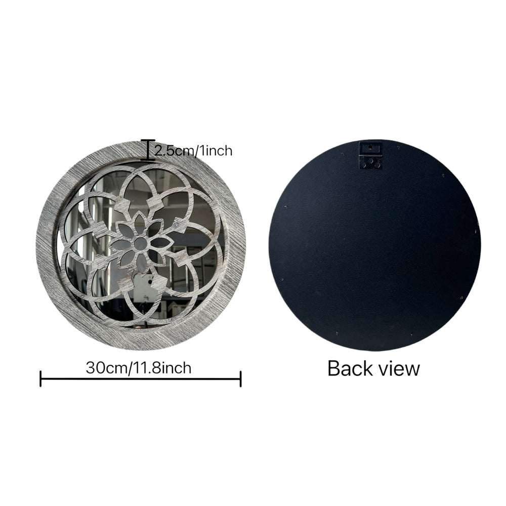 Carved Round Decorative Wall Mirrors Set of 2, round mirror and farmhouse mirror