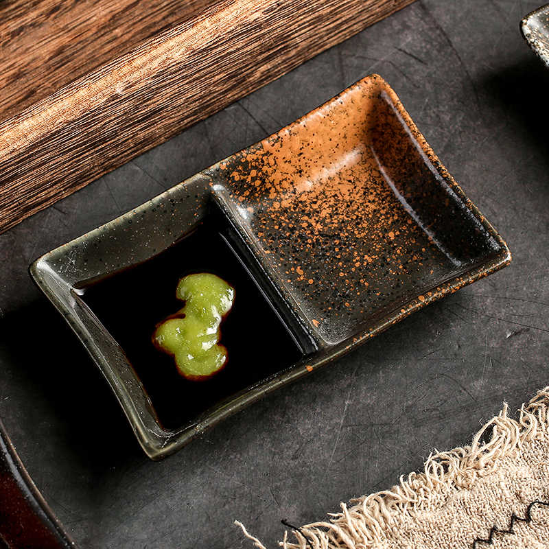 Two-Compartment Ceramic Sauce Dish, dipping bowl and condiment dish
