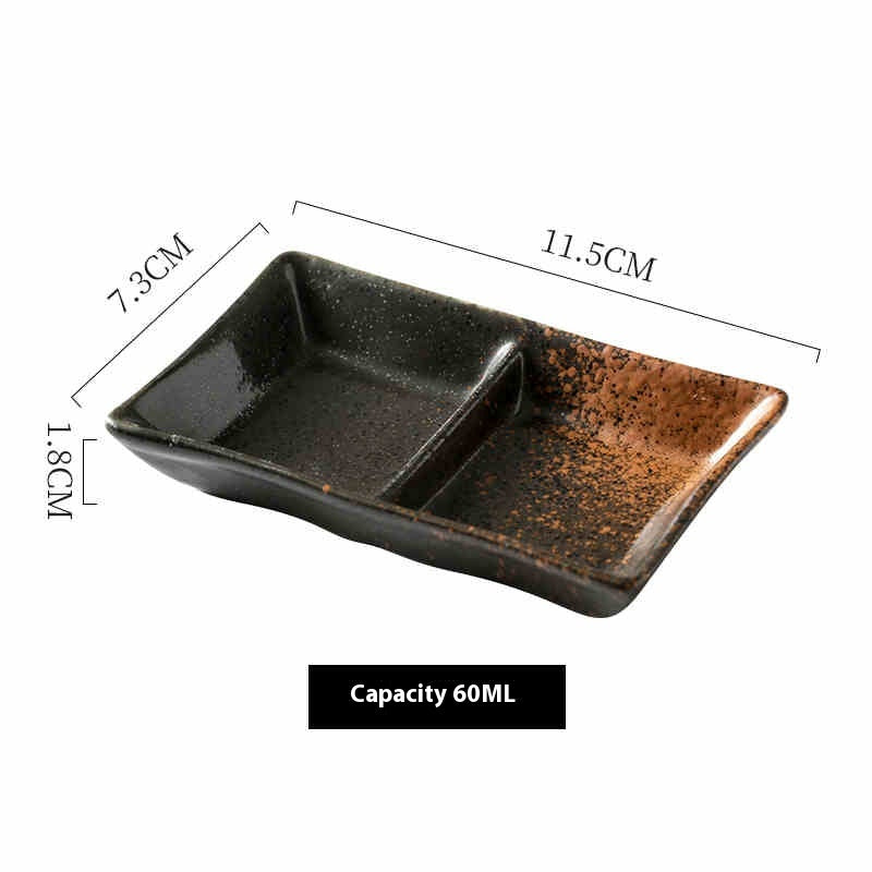 Two-Compartment Ceramic Sauce Dish, dipping bowl and condiment dish