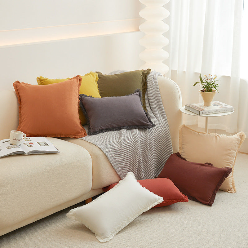 Solid-Color Pillow Cover with Fringe Options, throw pillow cover, cushion cover and sofa pillowcase