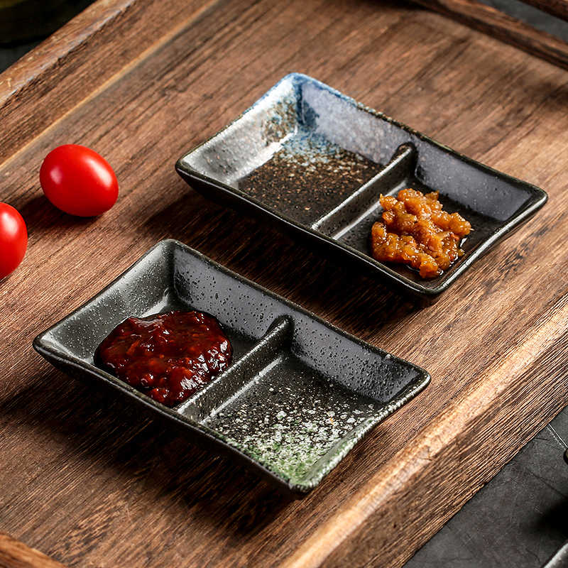 Two-Compartment Ceramic Sauce Dish, dipping bowl and condiment dish
