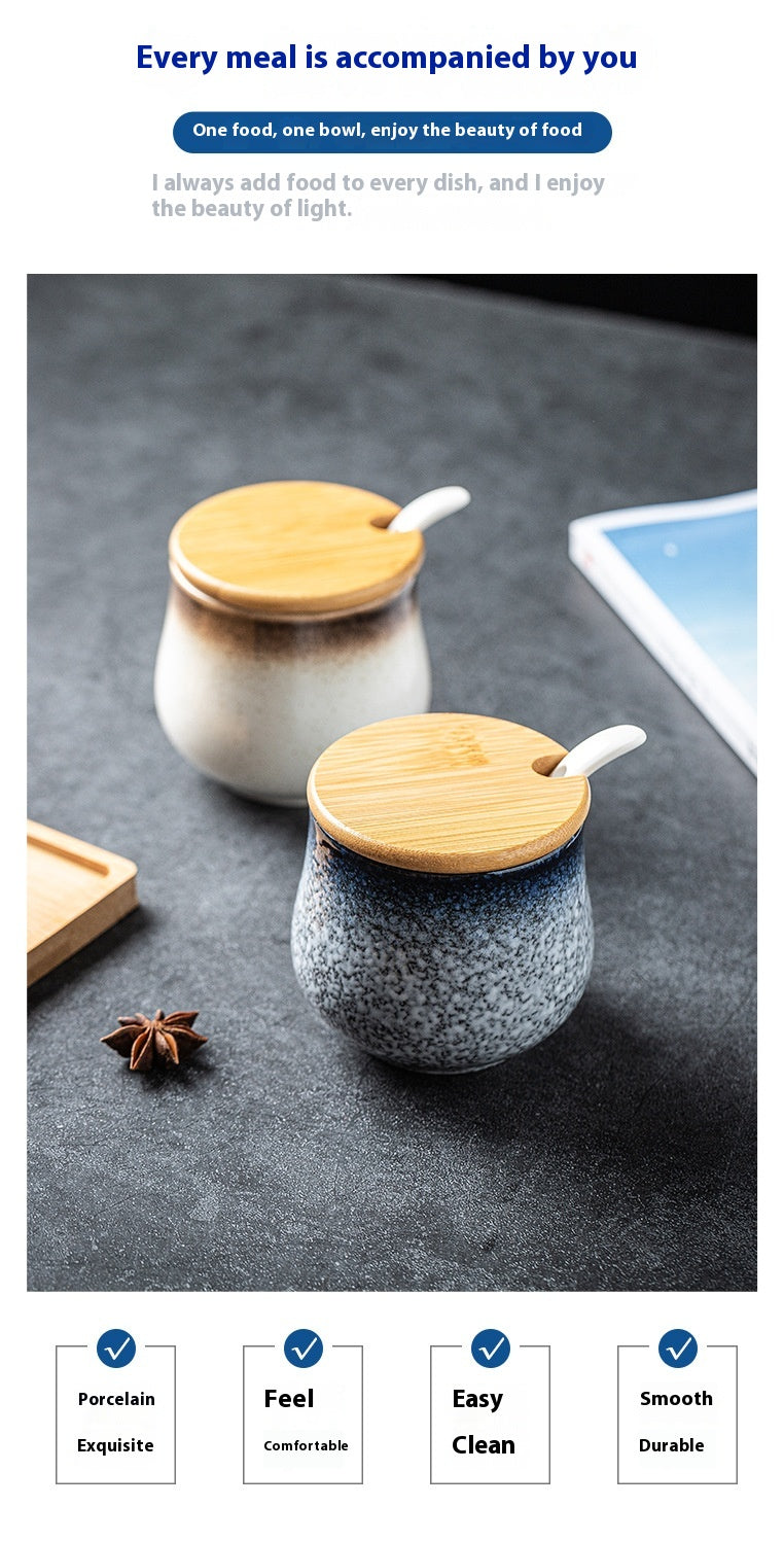 Ceramic Seasoning Jar and Wooden Tray Options, spice jar and condiment jar