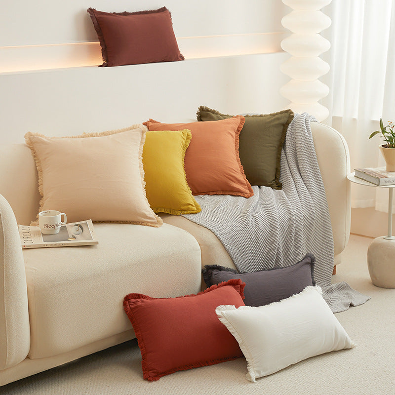 Solid-Color Pillow Cover with Fringe Options, throw pillow cover, cushion cover and sofa pillowcase