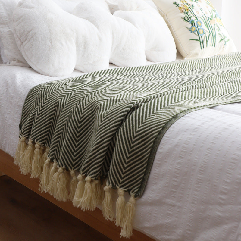 Herringbone Acrylic Throw Blanket with Tassels, herringbone blanket and sofa throw