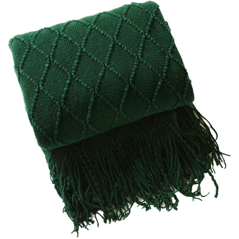 Geometric Knitted Sofa Throw Blanket with Tassels, sofa blanket and knit throw