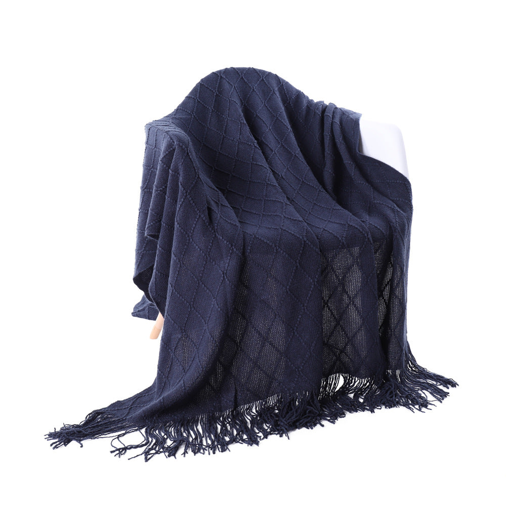 Acrylic Knit Throw Blanket with Tassels, knit blanket and sofa throw