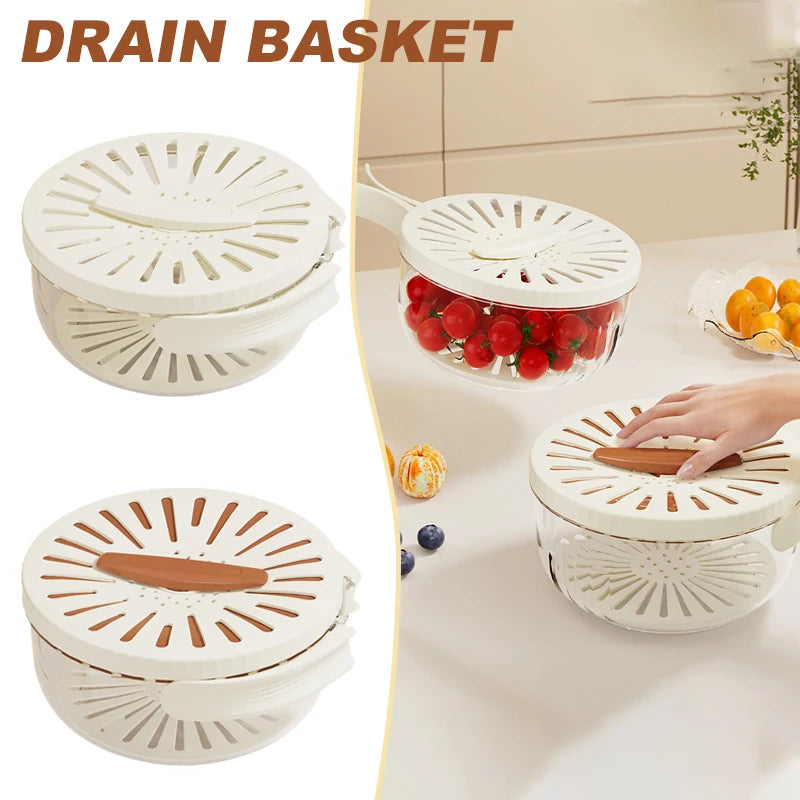 Fruit and Vegetable Drain Basket with Lid, colander, fruit basket and produce strainer